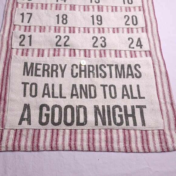 Christmas Countdown Calendar Wall Hanging Pocket Red & White Stripes - Picture 3 of 7